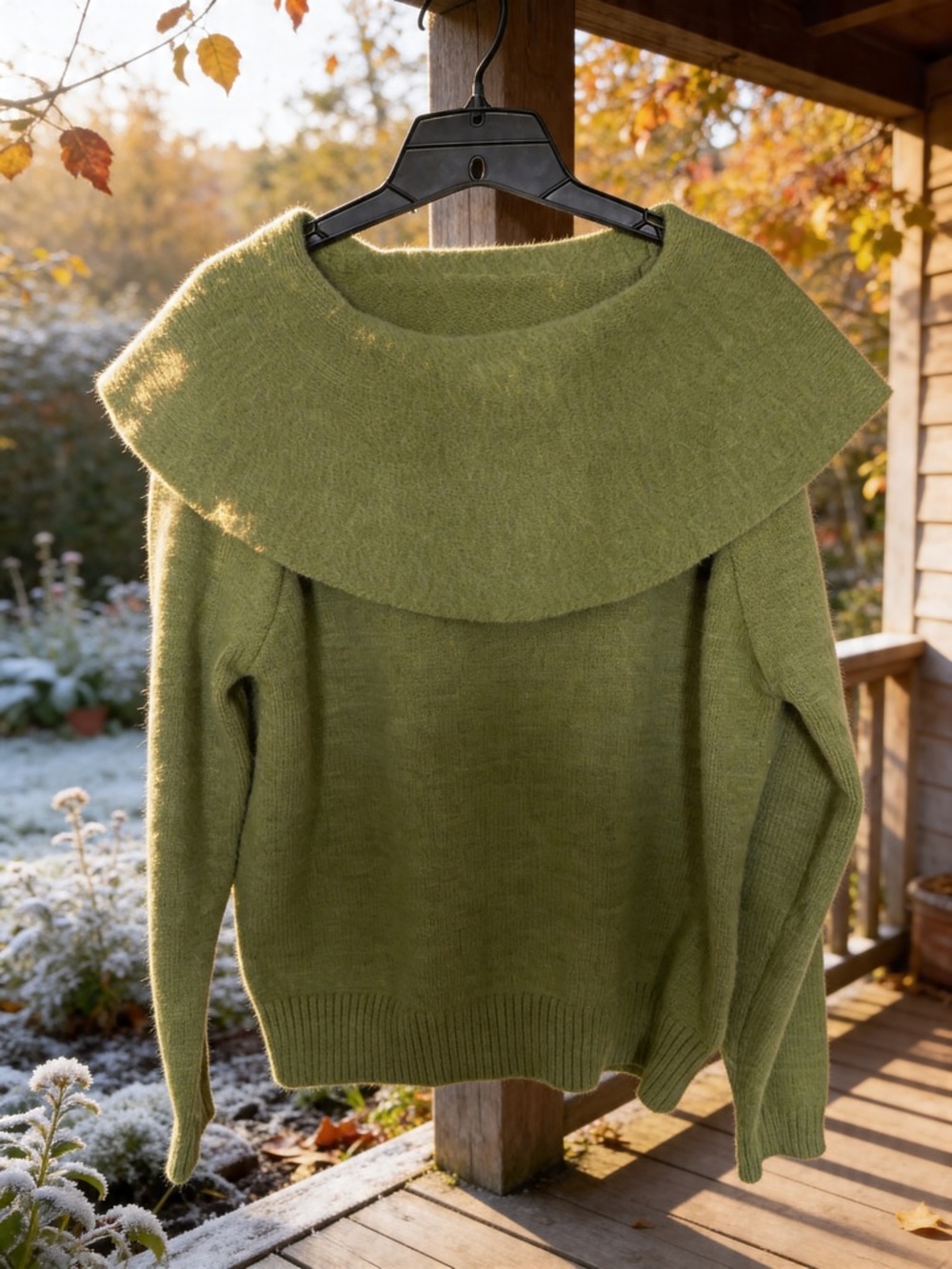 Olive Green Women's Wide Collar Sweater